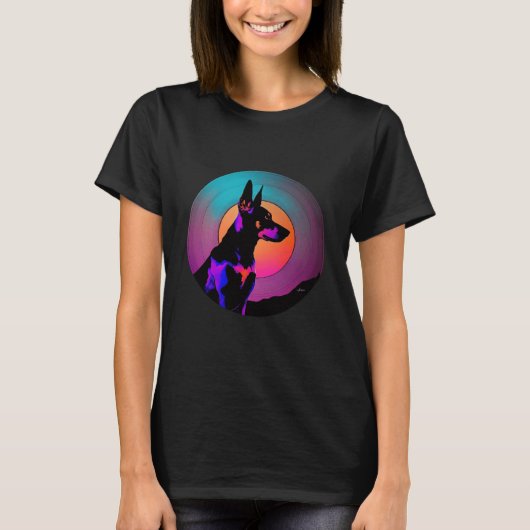 Doberman Pinscher Synthwave 80s Retrowave Aestheti T-Shirt (Vorderseite)