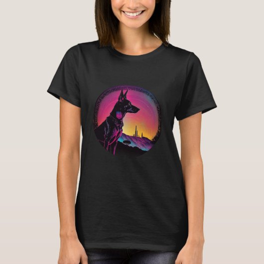Doberman Pinscher Synthwave 80s Retrowave Aestheti T-Shirt (Vorderseite)