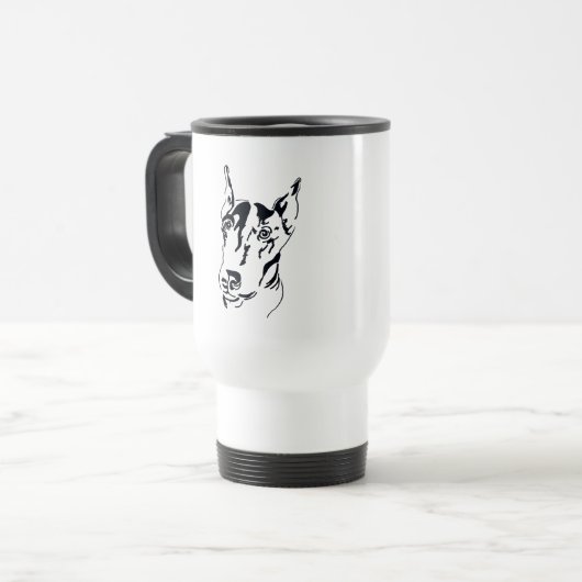 Doberman Pinscher Travel Mug Reisebecher (Vorderseite Links)