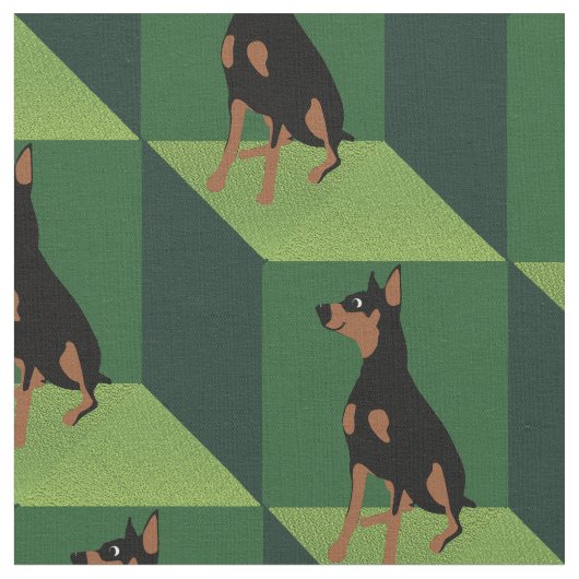Doberman Pinscher über grüne Cubes Stoff (Nahaufnahme)