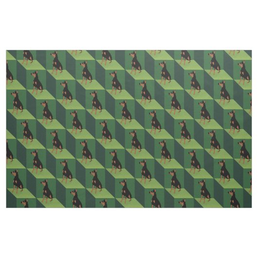 Doberman Pinscher über grüne Cubes Stoff (Fat Quarter (45,7 x 55,9 cm))