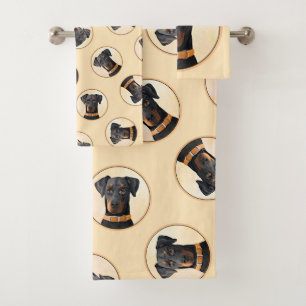 Doberman Pinscher Unzugeschnittene Malerei Origina Badhandtuch Set