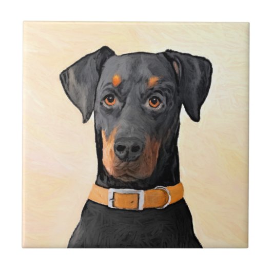 Doberman Pinscher Unzugeschnittene Malerei Origina Fliese (Vorderseite)