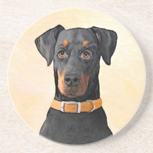 Doberman Pinscher Unzugeschnittene Malerei Origina Getränkeuntersetzer