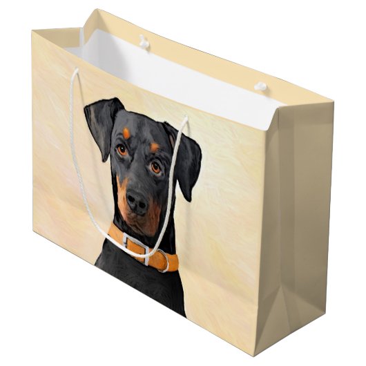 Doberman Pinscher Unzugeschnittene Malerei Origina Große Geschenktüte (Vorderseite Schrägansicht)