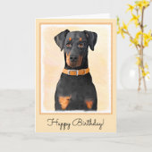 Doberman Pinscher Unzugeschnittene Malerei Origina Karte (Gelbe Blume)