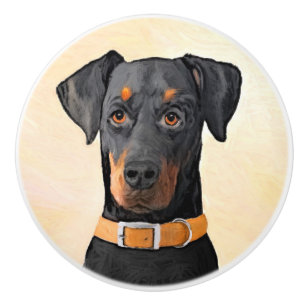 Doberman Pinscher Unzugeschnittene Malerei Origina Keramikknauf