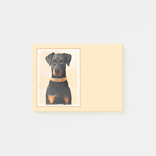 Doberman Pinscher Unzugeschnittene Malerei Origina Post-it Klebezettel (Vorderseite)