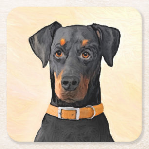 Doberman Pinscher Unzugeschnittene Malerei Origina Rechteckiger Pappuntersetzer