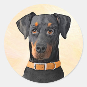 Doberman Pinscher Unzugeschnittene Malerei Origina Runder Aufkleber