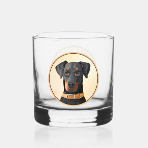 Doberman Pinscher Unzugeschnittene Malerei Origina Whiskyglas