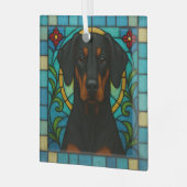 Doberman Pinscher Unzugeschnittener Hund "Festglas Ornament Aus Glas (Vorderseite links)