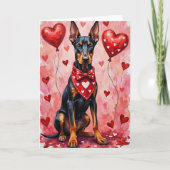 Doberman Pinscher Valentine’s Day Dog with Hearts  Karte (Vorderseite)