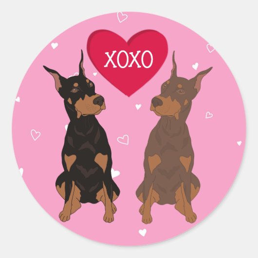 Doberman Pinscher Valentinstag Runder Aufkleber (Vorderseite)