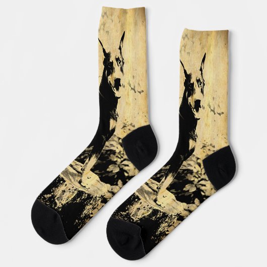 Doberman Pinscher Vintag Altes Foto Socken (Linkes Detail)