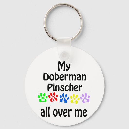 Doberman Pinscher Walks Design Schlüsselanhänger (Vorderseite)