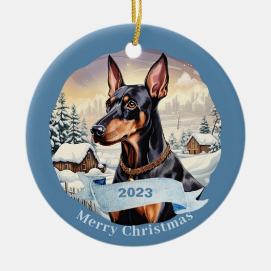 Doberman Pinscher watercolor dog Christmas Keramik Ornament (Vorne)