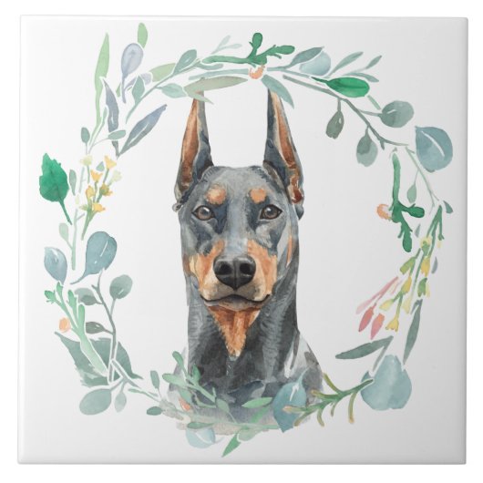 Doberman Pinscher Watercolor Keramik Tile Fliese (Vorderseite)