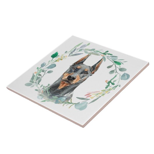 Doberman Pinscher Watercolor Keramik Tile Fliese (Seite)