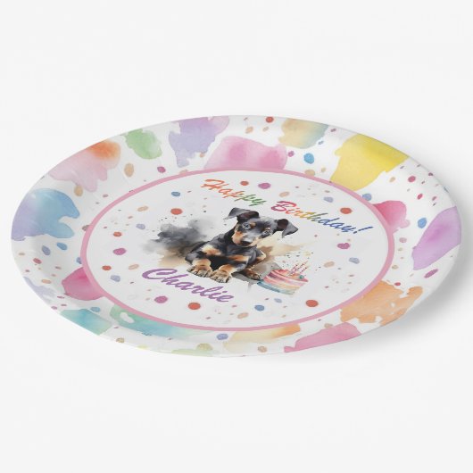 Doberman Pinscher Watercolor Papierplatte Pappteller (Schrägansicht)