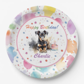 Doberman Pinscher Watercolor Papierplatte Pappteller