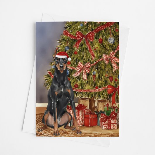 Doberman Pinscher Watercolor Weihnachtsbaum Karte