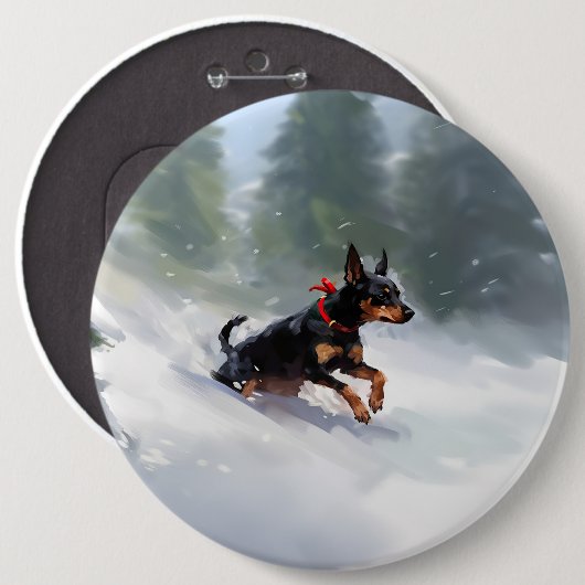 Doberman Pinscher Weihnachtsschnee Winter Button (Vorne & Hinten)