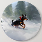 Doberman Pinscher Weihnachtsschnee Winter Button (Vorderseite)