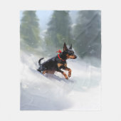 Doberman Pinscher Weihnachtsschnee Winter Fleecedecke (Vorderseite)