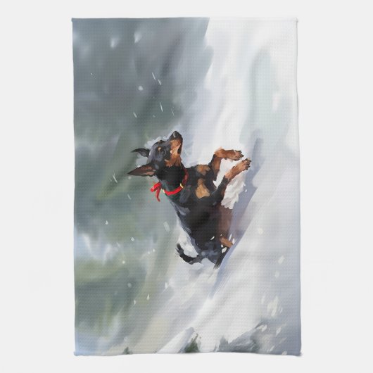 Doberman Pinscher Weihnachtsschnee Winter Geschirrtuch (Vertikal)