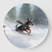 Doberman Pinscher Weihnachtsschnee Winter Große Wanduhr (Vorderseite)