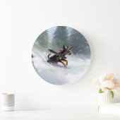Doberman Pinscher Weihnachtsschnee Winter Große Wanduhr (Zuhause)