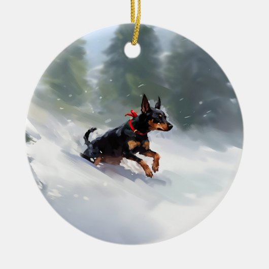 Doberman Pinscher Weihnachtsschnee Winter Keramik Ornament (Vorne)
