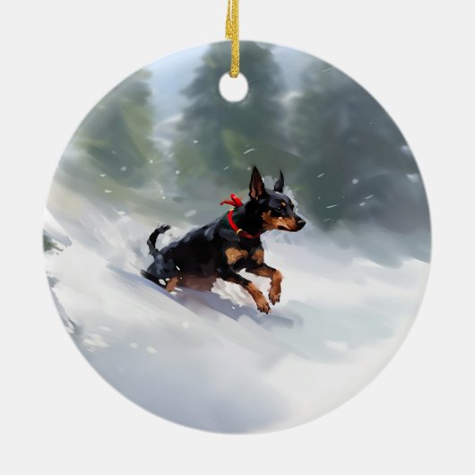 Doberman Pinscher Weihnachtsschnee Winter Keramik Ornament (Hinten)