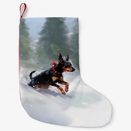 Doberman Pinscher Weihnachtsschnee Winter Kleiner Weihnachtsstrumpf (Vorderseite)