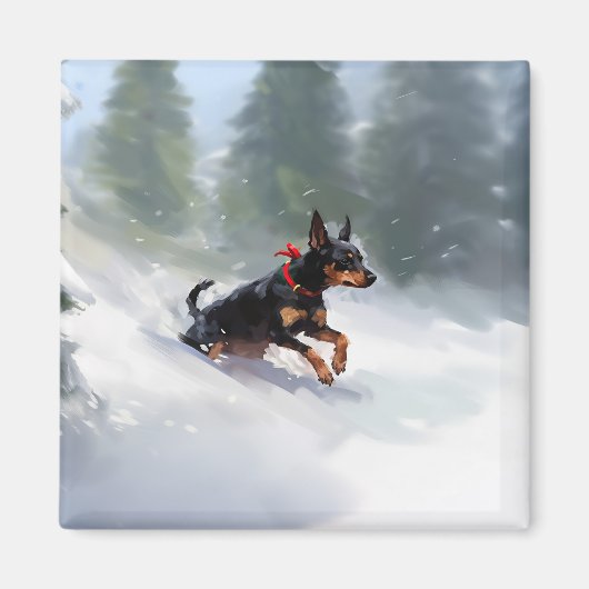 Doberman Pinscher Weihnachtsschnee Winter Magnet (Vorne)