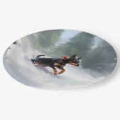 Doberman Pinscher Weihnachtsschnee Winter Pappteller (Schrägansicht)