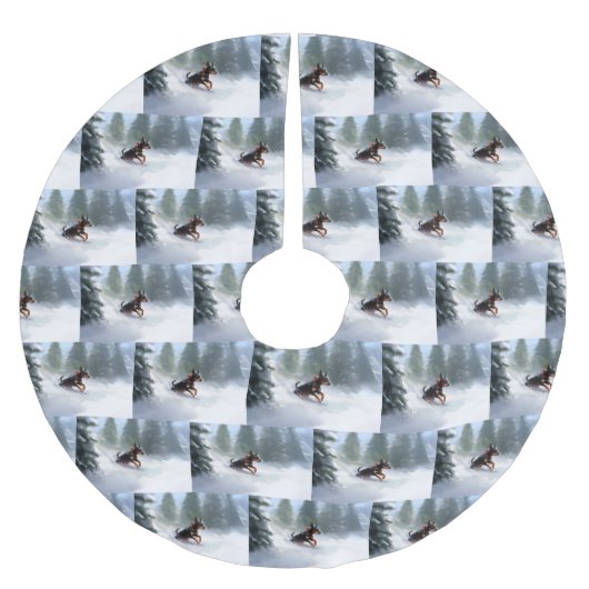 Doberman Pinscher Weihnachtsschnee Winter Polyester Weihnachtsbaumdecke (Vorderseite)