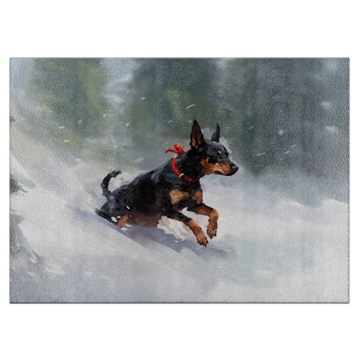 Doberman Pinscher Weihnachtsschnee Winter Schneidebrett (Vorderseite)