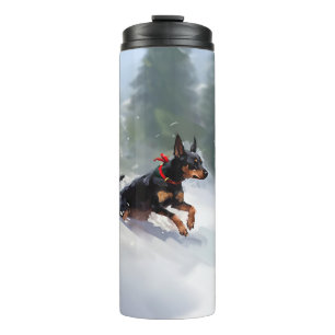 Doberman Pinscher Weihnachtsschnee Winter Thermosbecher