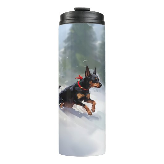 Doberman Pinscher Weihnachtsschnee Winter Thermosbecher (Vorderseite)