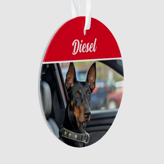 Doberman Pinscher with Name and Photo Christmas Ornament (Vorderseite)