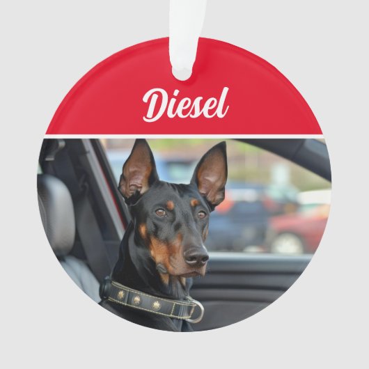 Doberman Pinscher with Name and Photo Christmas Ornament (Vorderseite)