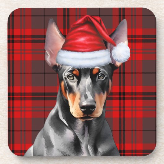 Doberman Pinscher with Seasonal Red Holiday Plaid Getränkeuntersetzer (Vorderseite)