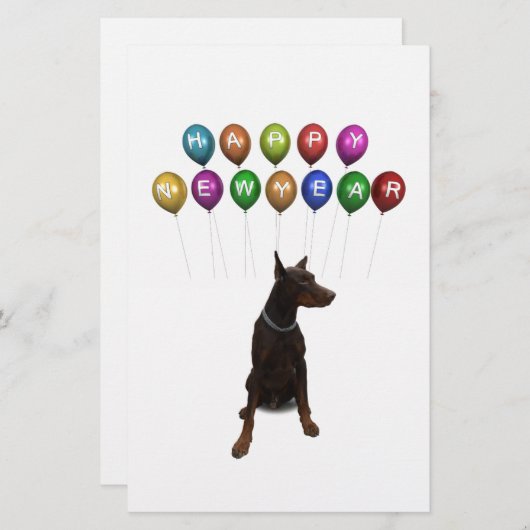 Doberman Pinscher wünscht ein frohes neues Jahr 20 Briefpapier (Vorne/Hinten)