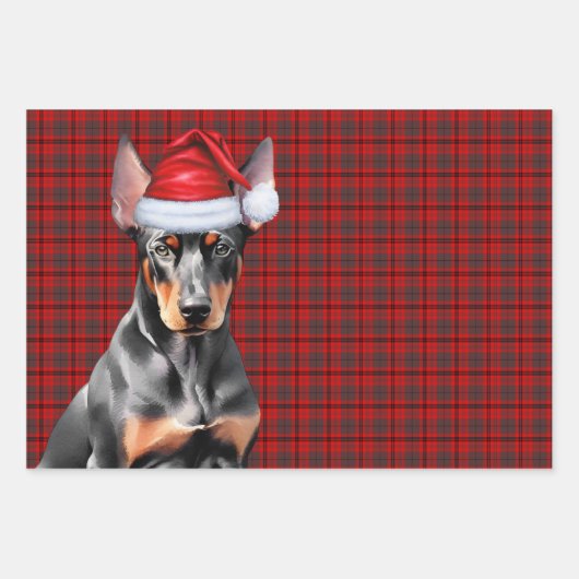 Doberman Pinshcer Christmas Dog and Red Plaid Geschenkpapier Set (Vorderseite 3)