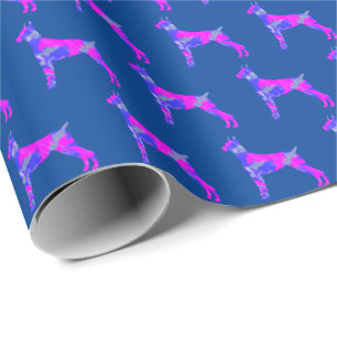 Doberman Pinshe Hund Silhouette Pink/Blue Blue Blu Geschenkpapier