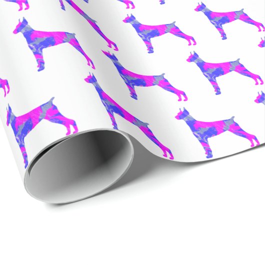 Doberman Pinsher Hund Silhouette Rosa/Blau Weiß Geschenkpapier (Rolleneckpunkt)