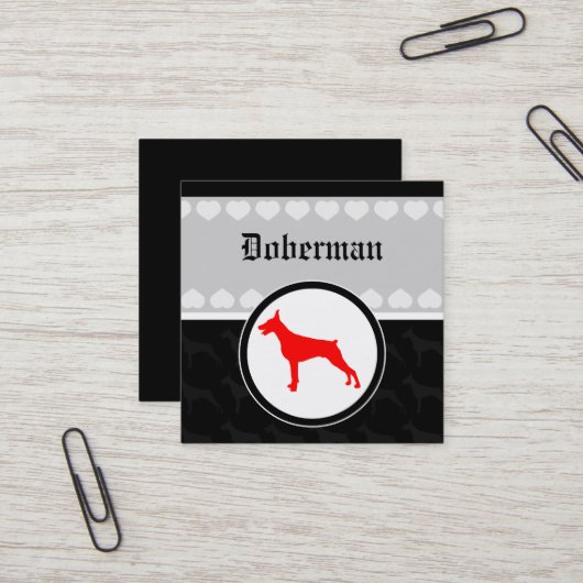 Doberman-Platz Quadratische Visitenkarte (Vorderseite/Rückseite Beispiel)