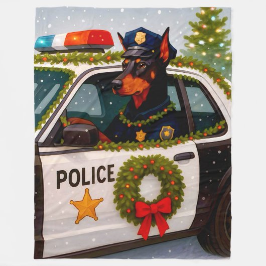 Doberman Police Holiday Blanket Fleecedecke (Vorderseite)